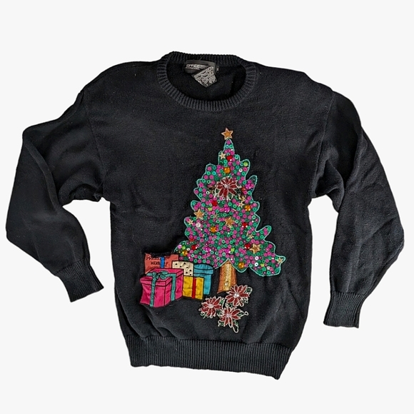 Spree International Sweaters - Spree VINTAGE Sequin Shoulder Pad Ugly Christmas Sweater